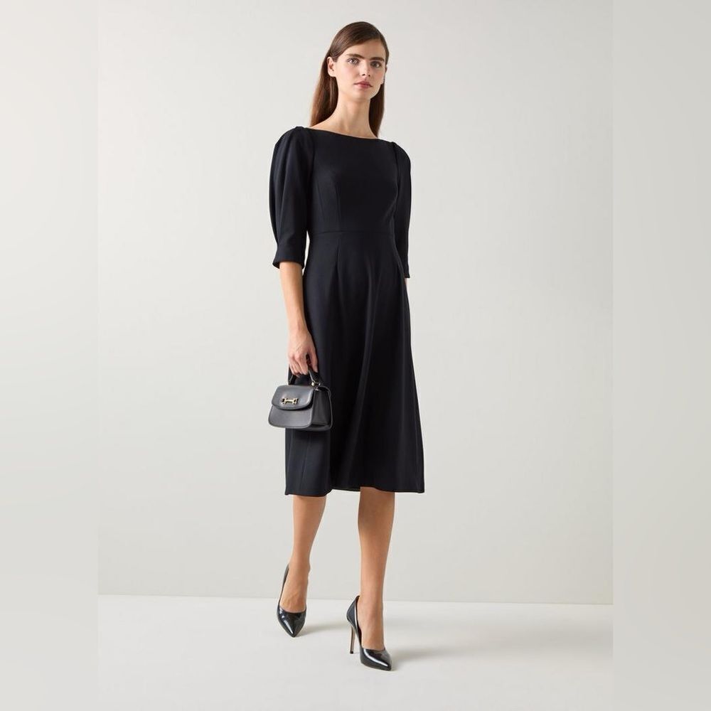 LK Bennett Lemoni Black Crepe Fit and Flare Dress - Size US 12